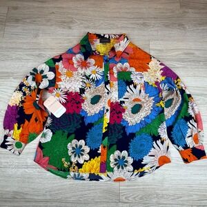 Hudson Gray Bold Floral Print Button Up Shirt Women's Size M Long‎ Sleeve New